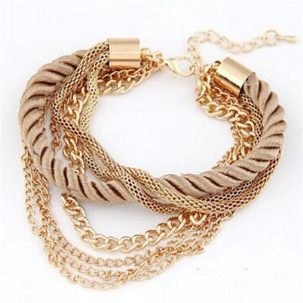 Free Shipping Fashion Multilayer Charm Bracelet Exaggerated Gold Chain Bracelet Femme High Quality Of Handwoven Rope Jewelry - iBay Direct