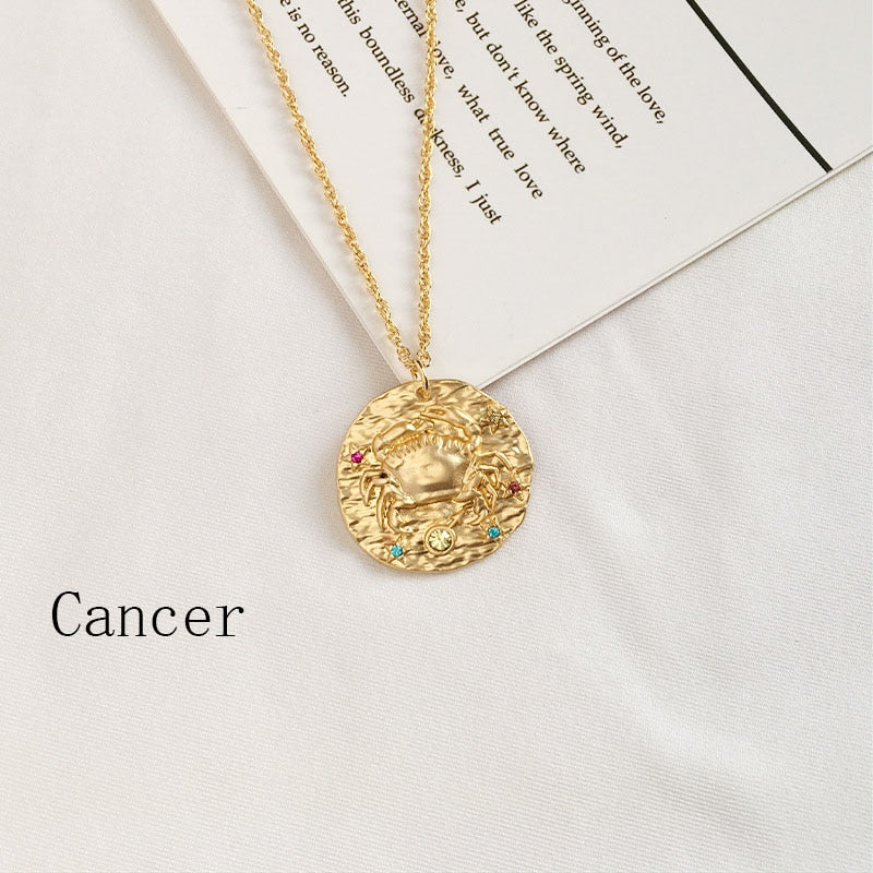 Gold Coin Disk Pendant Zodiac Necklace for Men Women - iBay Direct