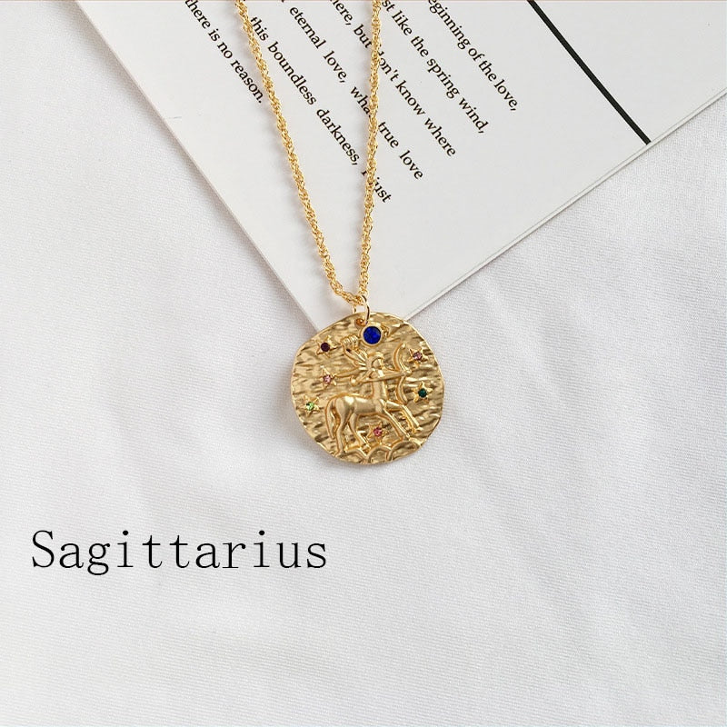 Gold Coin Disk Pendant Zodiac Necklace for Men Women - iBay Direct