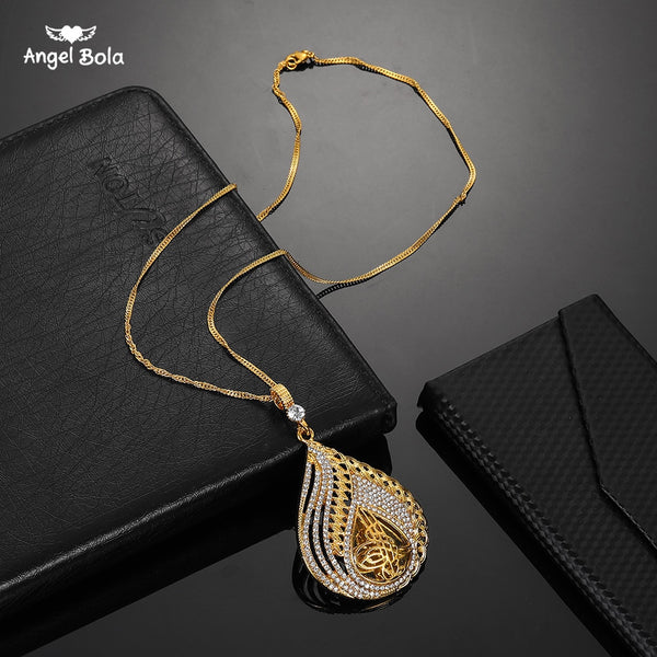 Metal Coin Muslim Islam Allah Necklace for Turks Gold Color Arab Pendant Middle East Arab Jewelry Rhinestone Turkish for Women - iBay Direct
