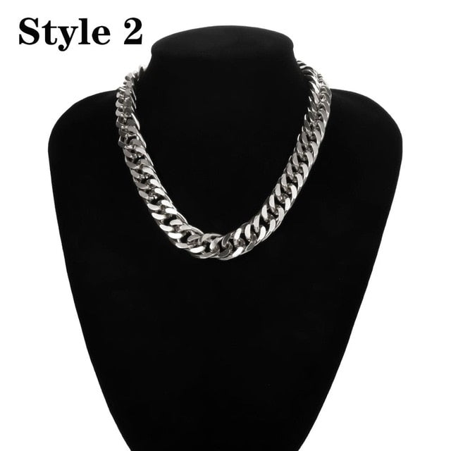 Punk Miami Cuban Choker Necklace Collar Statement Hip Hop Big Chunky Aluminum Gold Color Thick Chain Necklace Women Jewelry - iBay Direct