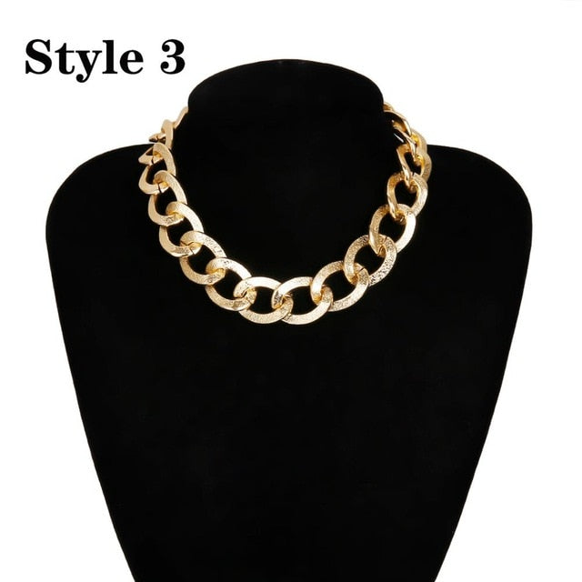 Punk Miami Cuban Choker Necklace Collar Statement Hip Hop Big Chunky Aluminum Gold Color Thick Chain Necklace Women Jewelry - iBay Direct