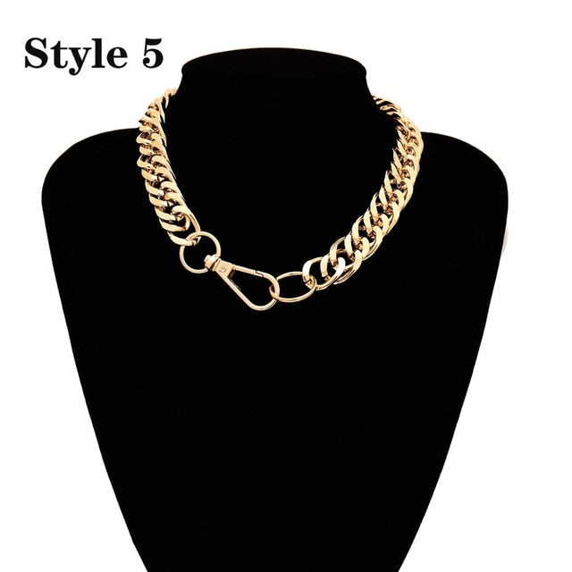 Punk Miami Cuban Choker Necklace Collar Statement Hip Hop Big Chunky Aluminum Gold Color Thick Chain Necklace Women Jewelry - iBay Direct