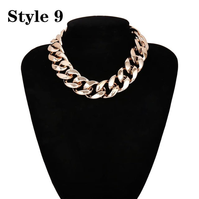 Punk Miami Cuban Choker Necklace Collar Statement Hip Hop Big Chunky Aluminum Gold Color Thick Chain Necklace Women Jewelry - iBay Direct