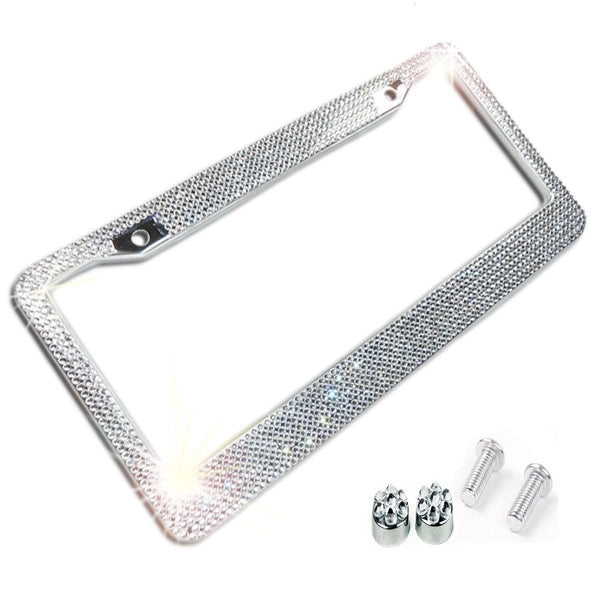 License Plate Frame License Tag Cover Holder Stainless Steel, Glitter Crystal Rhinestone. - iBay Direct